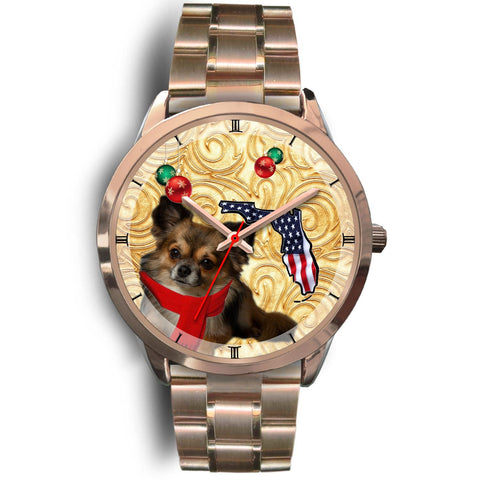 Chihuahua Dog On Christmas Florida Golden Wrist Watch-Free Shipping