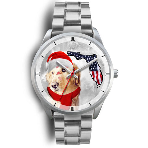 Golden Retriever On Christmas Florida Silver Wrist Watch-Free Shipping