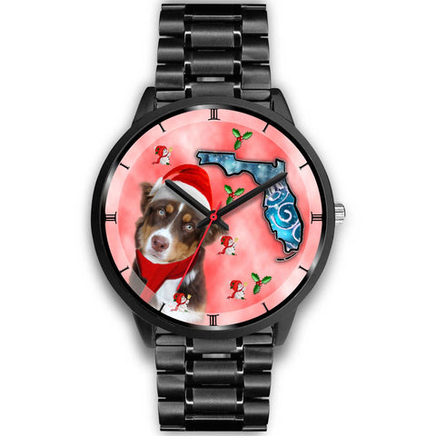 Miniature American Shepherd On Christmas Florida Wrist Watch-Free Shipping