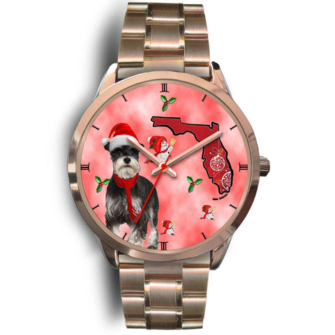 Miniature Schnauzer On Christmas Florida Golden Wrist Watch-Free Shipping