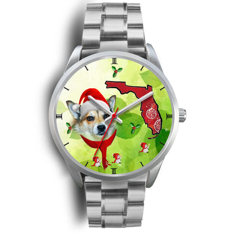 Norwegian Lundehund On Christmas Florida Silver Wrist Watch-Free Shipping