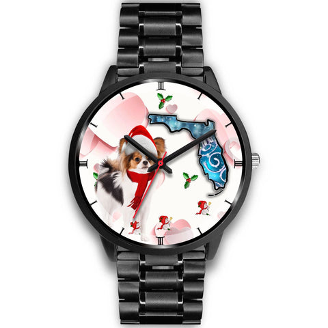 Papillon Dog On Christmas Florida Wrist Watch-Free Shipping