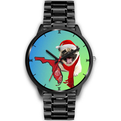 Pug Dog On Christmas Florida Wrist Watch-Free Shipping