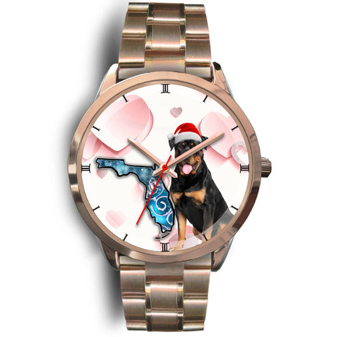 Rottweiler Dog On Christmas Florida Golden Wrist Watch-Free Shipping