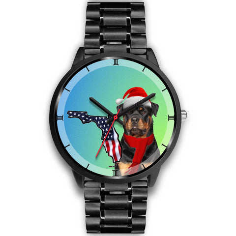 Rottweiler Dog On Christmas Florida Wrist Watch-Free Shipping