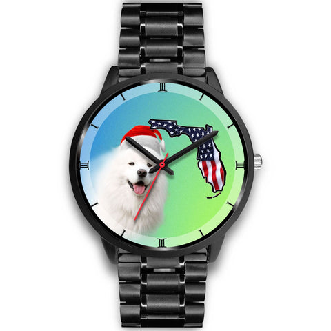 Samoyed Dog On Christmas Florida Black Wrist Watch-Free Shipping