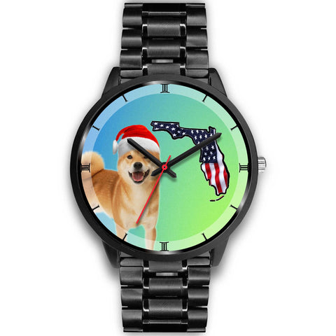 Shiba Inu Dog On Christmas Florida Black Wrist Watch-Free Shipping