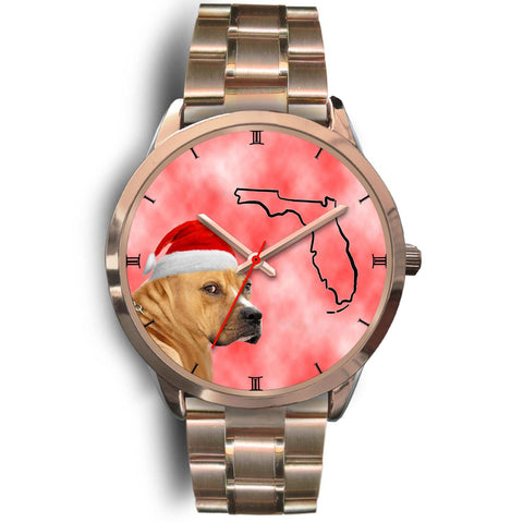 Staffordshire Bull Terrier On Christmas Florida Golden Wrist Watch-Free Shipping