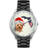 Cute Yorkie On Christmas Florida Silver Wrist Watch-Free Shipping