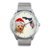 Cute Yorkie On Christmas Florida Silver Wrist Watch-Free Shipping