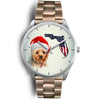 Cute Yorkie On Christmas Florida Silver Wrist Watch-Free Shipping