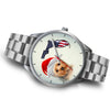 Cute Yorkie On Christmas Florida Silver Wrist Watch-Free Shipping