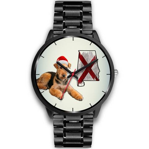 Airedale Terrier On Christmas Alabama Wrist Watch-Free Shipping