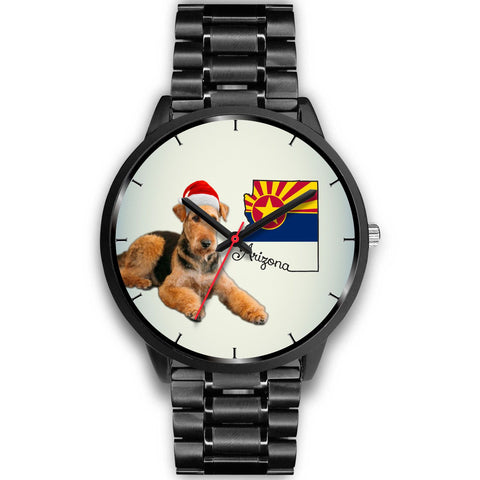 Airedale Terrier On Christmas Arizona Wrist Watch-Free Shipping