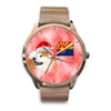 Akita Dog On Christmas Arizona Golden Wrist Watch-Free Shipping