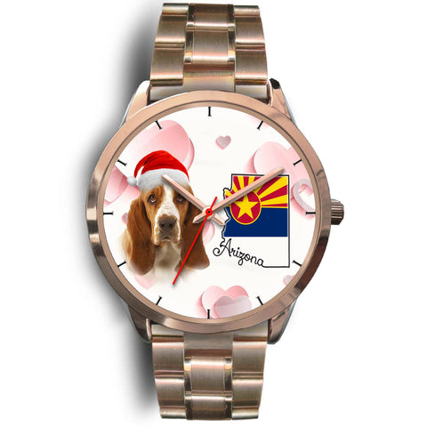 Basset Hound On Christmas Arizona Golden Wrist Watch-Free Shipping