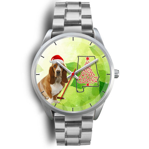 Cute Basset Hound On Christmas Alabama Silver Wrist Watch-Free Shipping