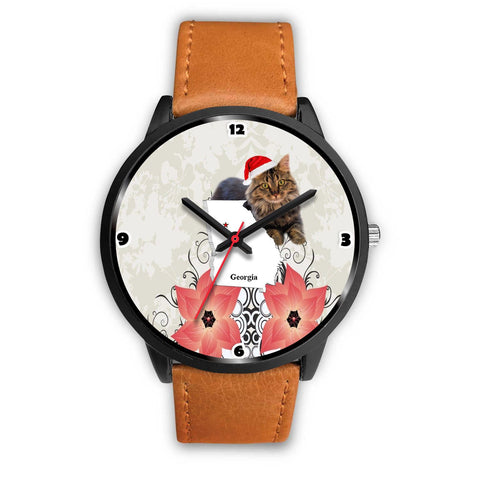 Maine Coon Cat Georgia Christmas Special Wrist Watch-Free Shipping
