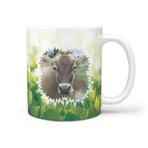 Brown Swiss Cattle (Cow) Print 360 White Mug