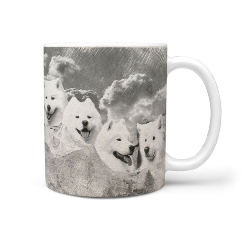 Samoyed Dog Sketch On Mount Rushmore Print 360 Mug