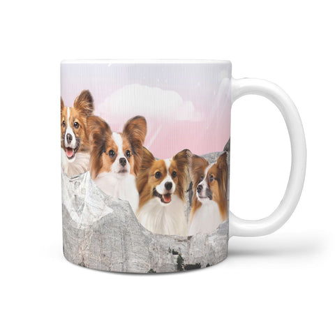 Cute Papillon Dog On Mount Rushmore Print 360 Mug