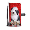 Old English Sheepdog On Red Wallet Case- Free Shipping