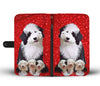 Old English Sheepdog On Red Wallet Case- Free Shipping