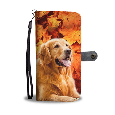 Golden Retriever With leaves Print Wallet Case- Free Shipping