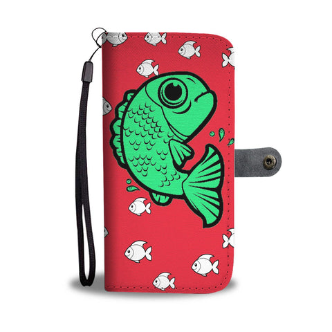 Playing Fish on Red Print Wallet Case-Free Shipping