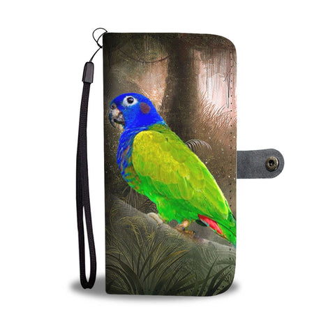 Blue Headed  Parrot Print Wallet Case-Free Shipping