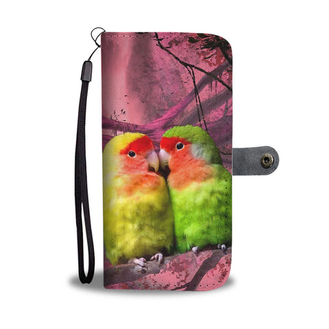 Peach Faced Lovebird Print Wallet Case-Free Shipping