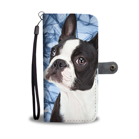 Boston Terrier On Blue Print Wallet Case- Free Shipping