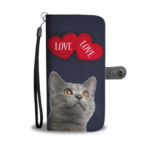 Cute Chartreux Cat With Love Print Wallet Case-Free Shipping