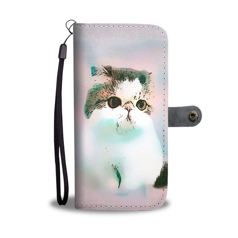 White Exotic Shorthair Cat With Love Rose Print Wallet Case-Free Shipping