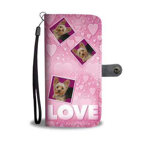 Cute Yorkie With Love On Pink Print Wallet Case-Free Shipping
