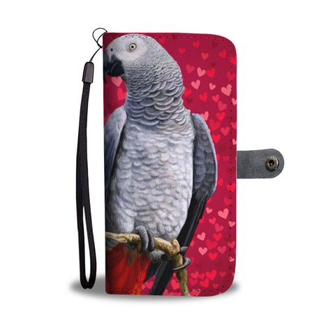 African Grey Parrot On Red Print Wallet Case-Free Shipping