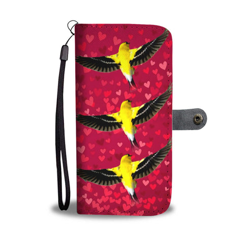 American GoldFinch Bird On Red Print Wallet Case-Free Shipping