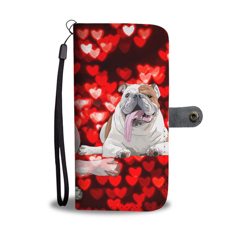 Bulldog On Red Hearts Print Wallet Case-Free Shipping