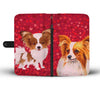 Papillon Dog On Red Hearts Print Wallet Case-Free Shipping