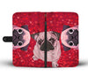 Pug Dog On Red Hearts Print Wallet Case-Free Shipping