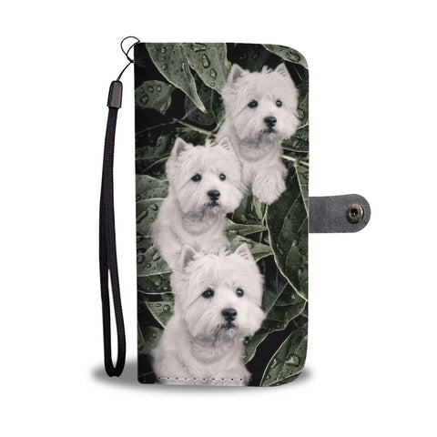 Cute Westie On Green Leaves Print Wallet Case- Free Shipping