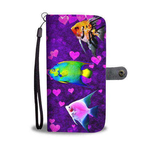 Lovely AngelFish On Hearts Print Wallet Case-Free Shipping