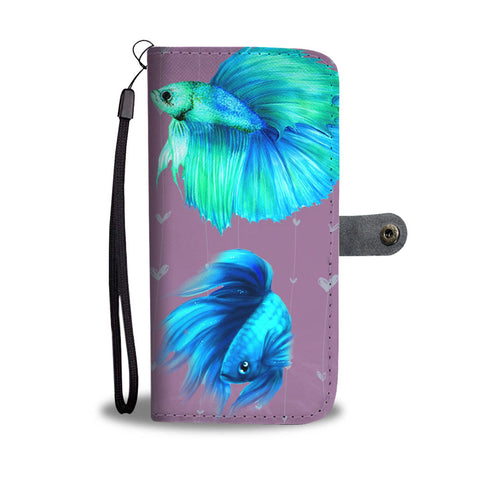 Betta Fish (Siamese Fighting Fish) On Hearts Print Wallet Case-Free Shipping