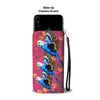 Blue Budgie On Hearts Print Wallet Case-Free Shipping