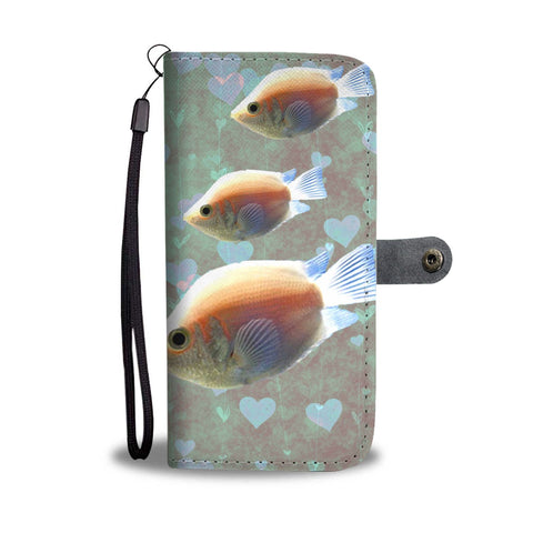 Lovely Kissing Gourami Fish On Hearts Print Wallet Case-Free Shipping