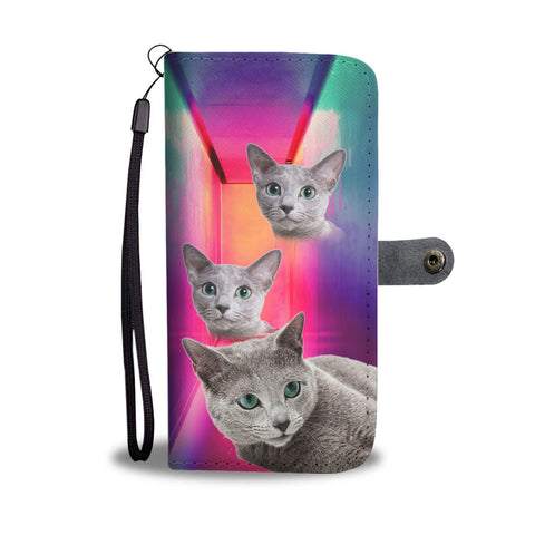 Russian Blue Cat Print Wallet Case- Free Shipping