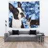 Boston Terrier On Blue Print Tapestry-Free Shipping