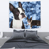 Boston Terrier On Blue Print Tapestry-Free Shipping