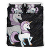 Cute Unicorn Print On Black Bedding Sets-Free Shipping