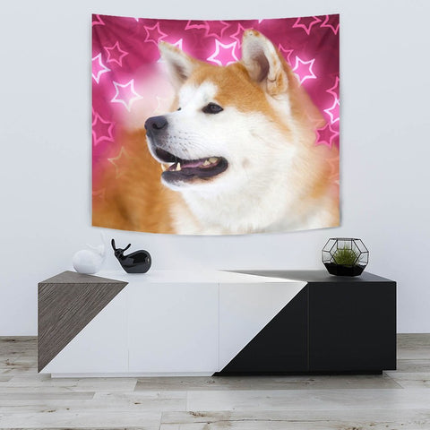 Akita Dog On Pink Print Tapestry-Free Shipping